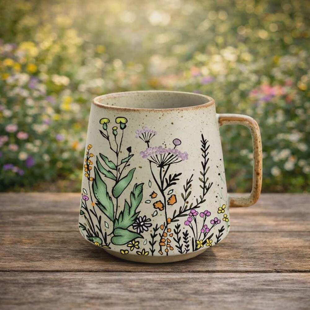 Handmade Coffee Mug with Flowers